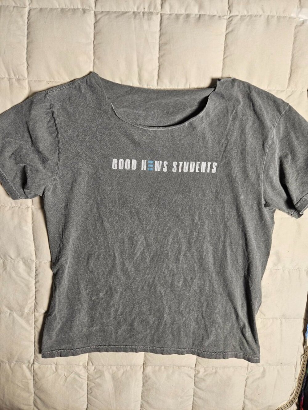 Good News Students Student Camp 2025 Tee Mens XL Gray Romans 8:5